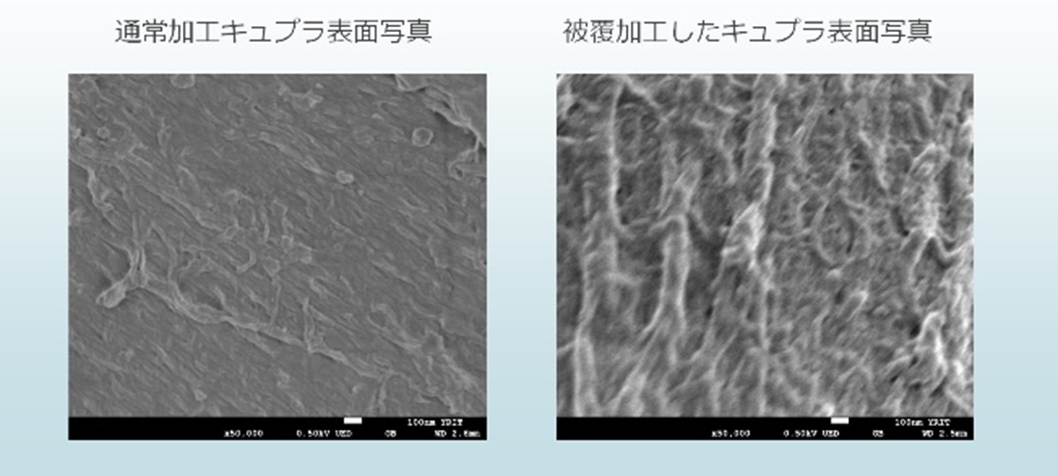 ナノ被覆加工を施した繊維表面のSEM写真